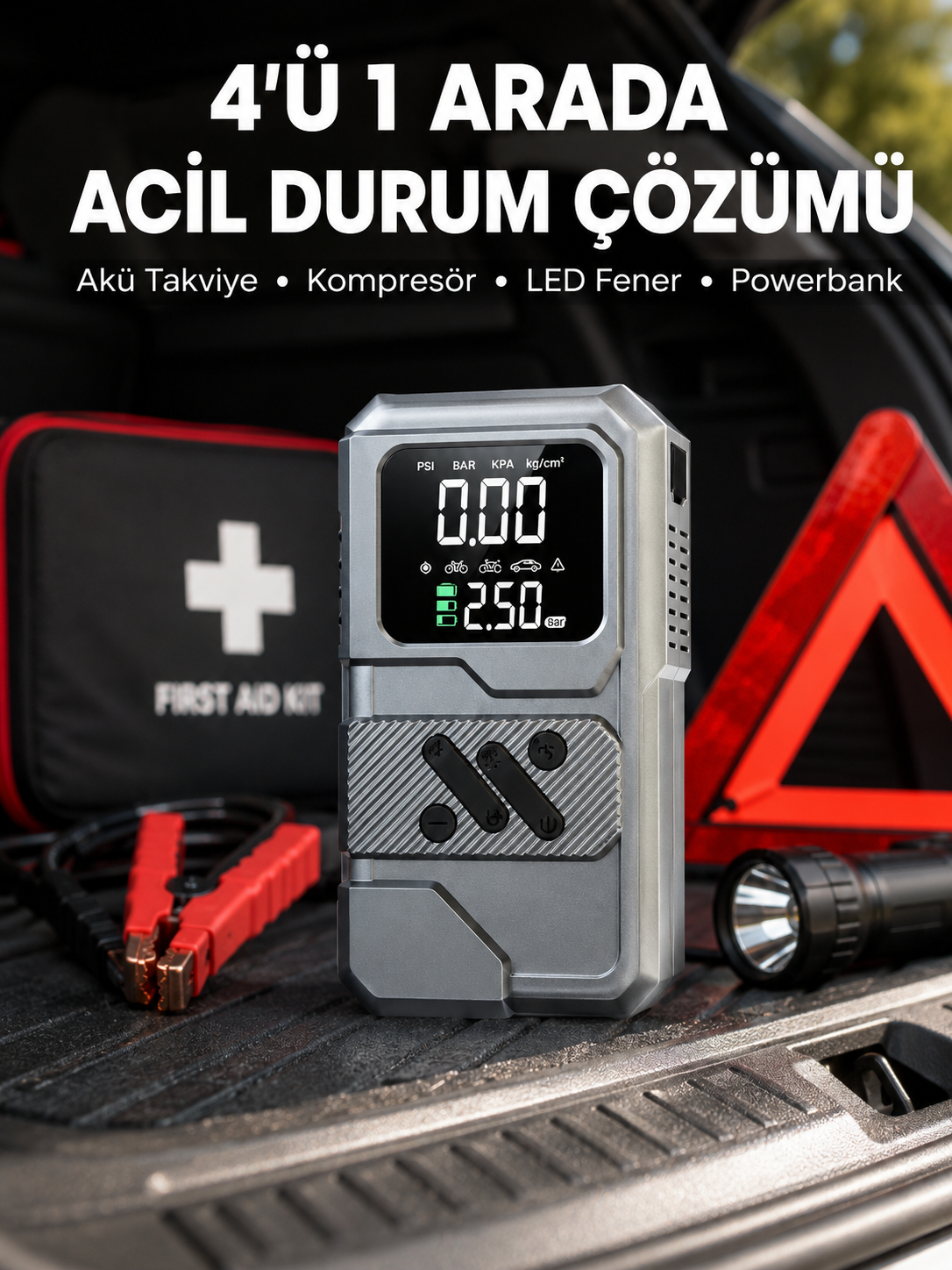Araçlar İçin Akü Takviye Lastik Şişirme ve Powerbank Cihazı - Lisinya
