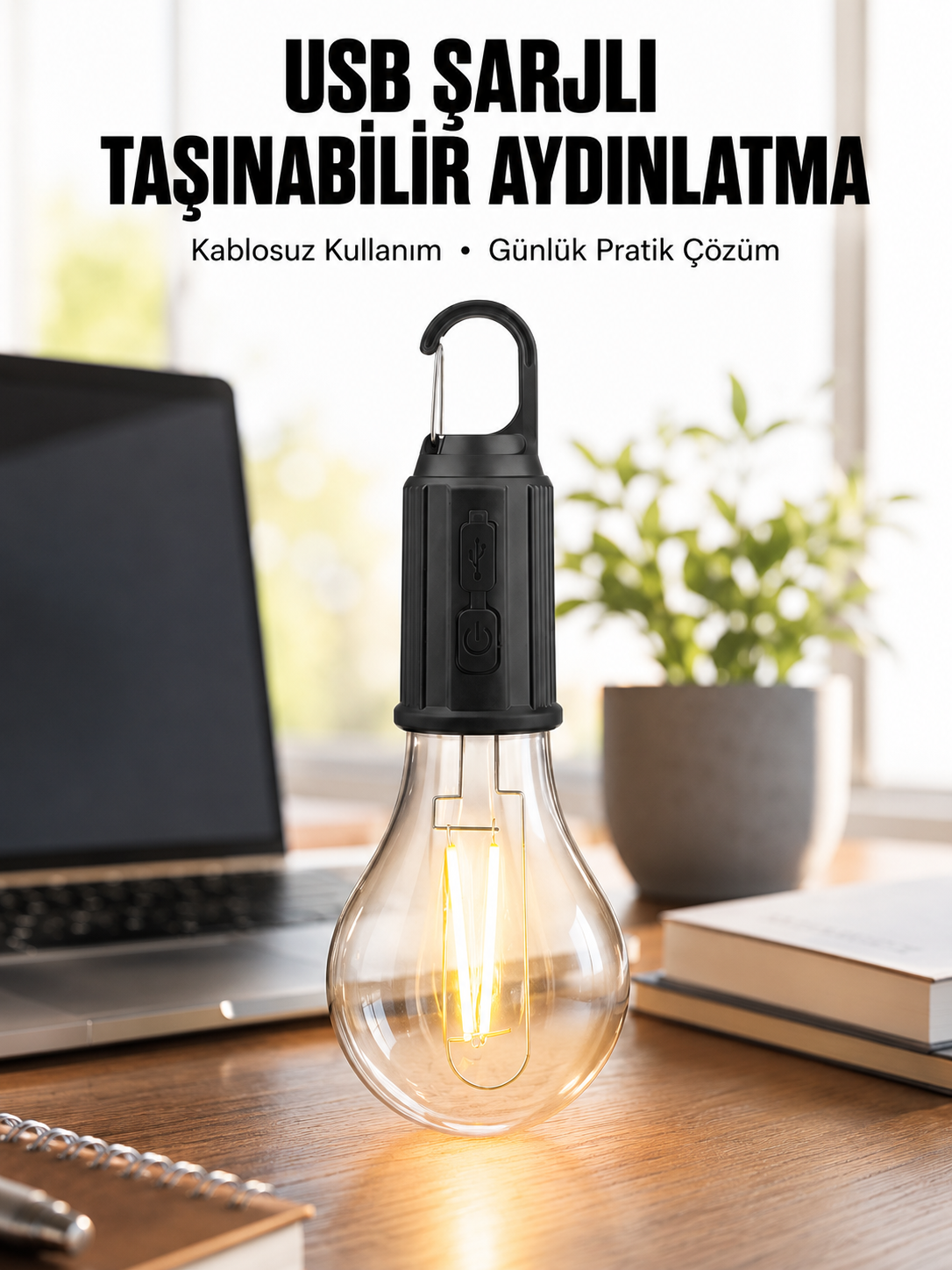 Şarjlı Dekoratif Kamp Lambası Askılı Ampul Led Işık Type-C Girişli - Lisinya Şarjlı Dekoratif Kamp Lambası Askılı Ampul Led Işık Type-C Girişli - Lisinya