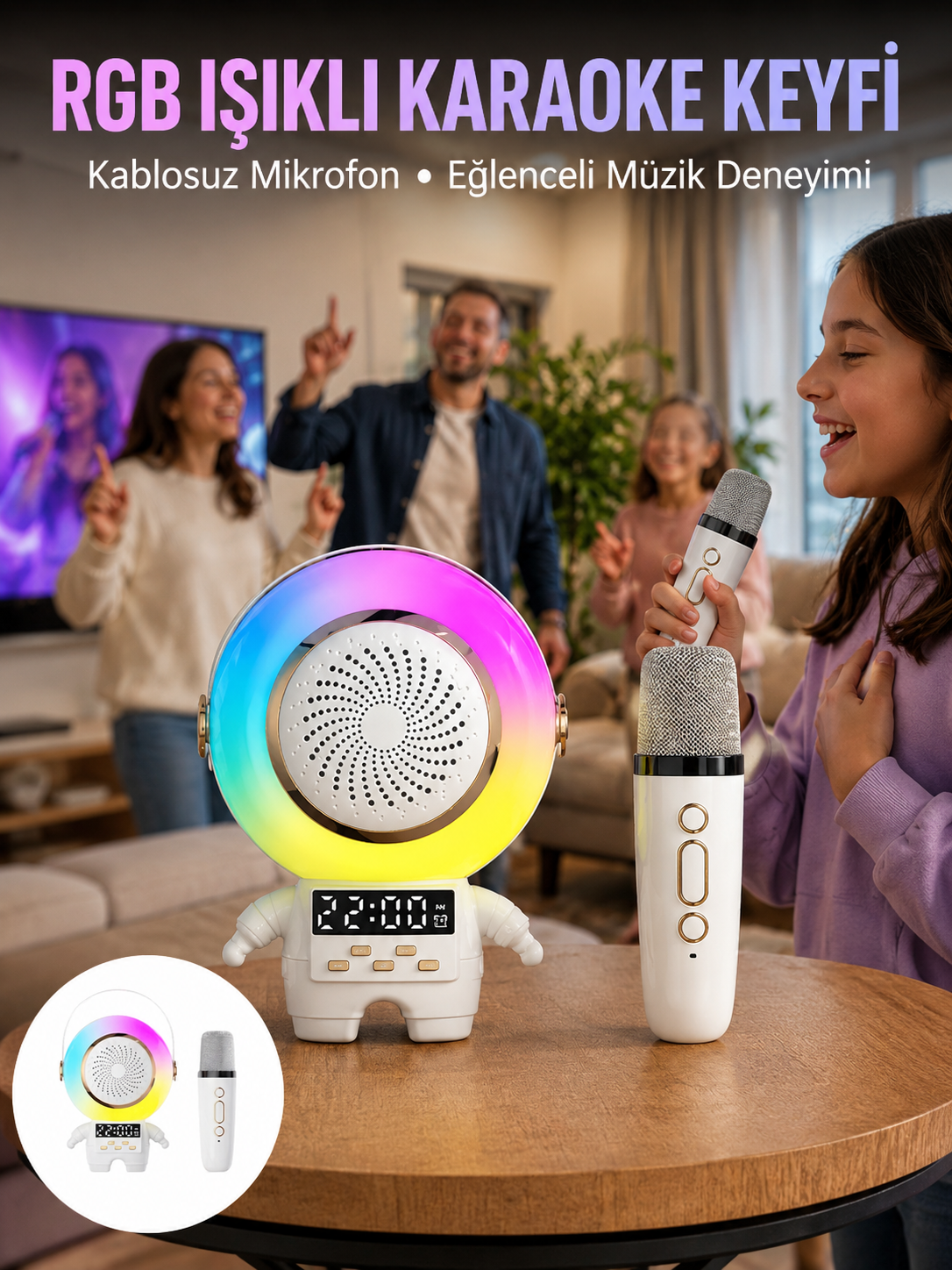 Karaoke Özellikli Astronot Bluetooth Hoparlör Kablosuz Mikrofonlu - Lisinya Karaoke Özellikli Astronot Bluetooth Hoparlör Kablosuz Mikrofonlu - Lisinya