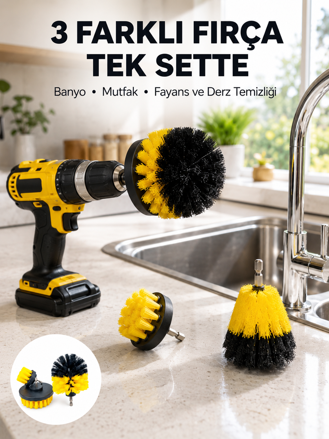Banyo, Mutfak, Jant ve Fayans Temizliği İçin Uygun Matkap Başlığı - Lisinya