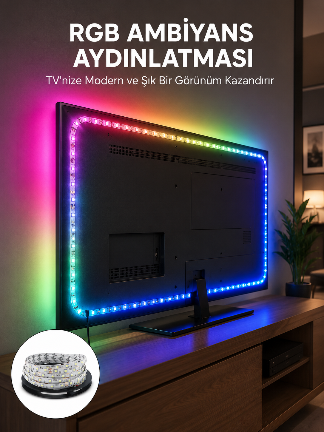 Müzikle Senkronize LED Şerit TV Aydınlatma Yeni Nesil - Lisinya