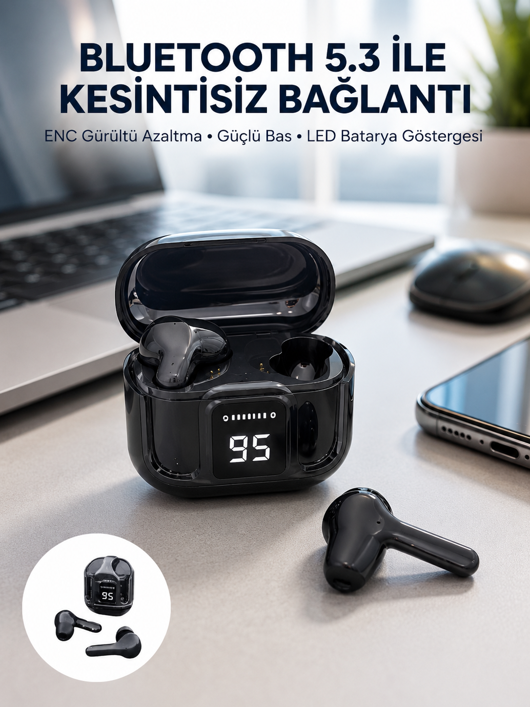 Yeni Nesil Ultrapods Pro Bluetooth Kulaklık Extra Bass Yüksek Mikrofon Kalitesi - Lisinya