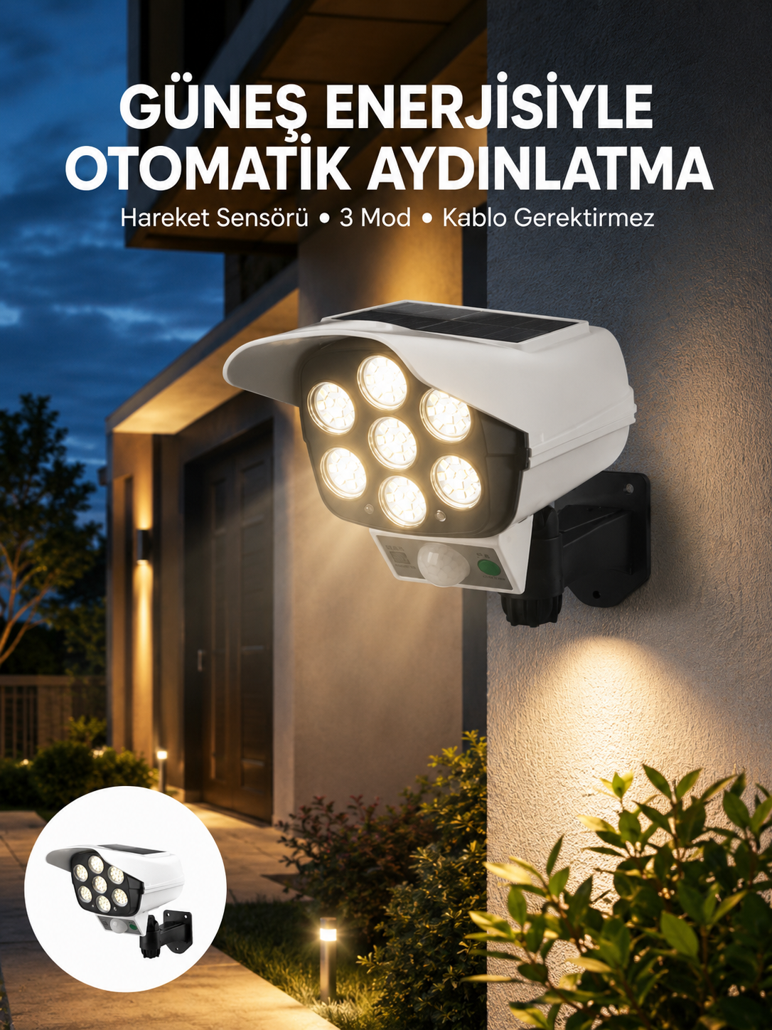 Uzaktan Kumandalı Güneş Enerjili LED Güvenlik Lambası Kamera Tipi Hareket Sensörlü Yeni Nesil - Lisinya Uzaktan Kumandalı Güneş Enerjili LED Güvenlik Lambası Kamera Tipi Hareket Sensörlü Yeni Nesil - Lisinya