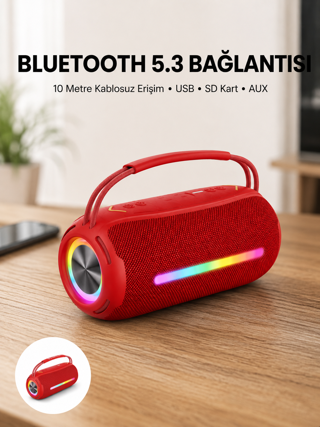 RGB Işıklı Taşınabilir Hoparlör – Çoklu Bağlantı Desteği - Lisinya