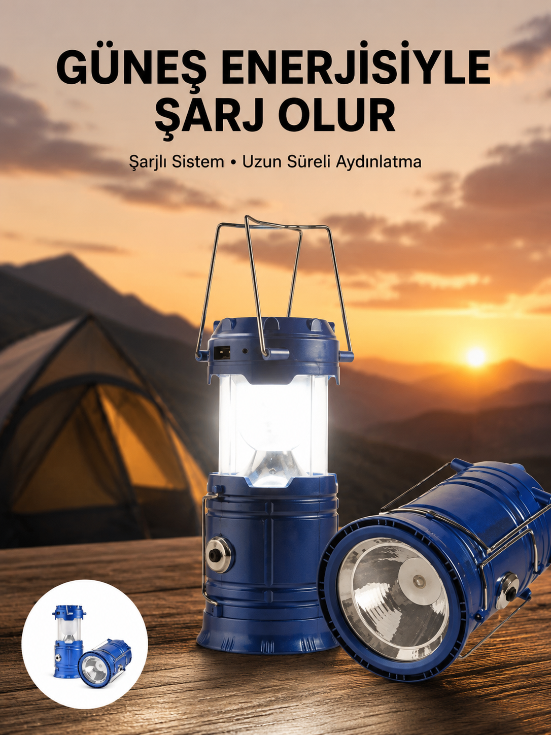 Kamp Feneri Şarj Edilebilir Güneş Enerjili Işıldak USB Şarjlı - Lisinya Kamp Feneri Şarj Edilebilir Güneş Enerjili Işıldak USB Şarjlı - Lisinya