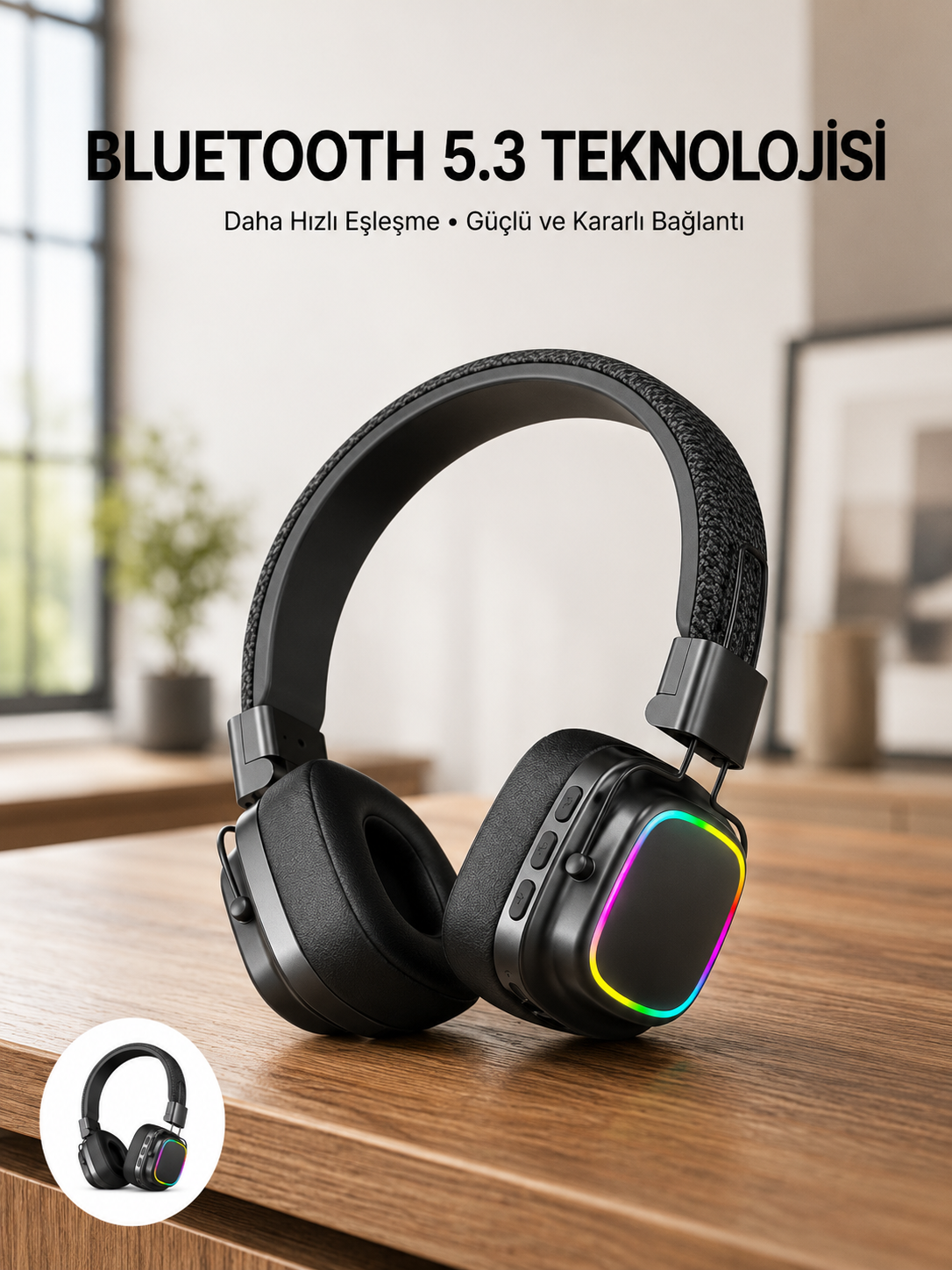 Renkli Işık Efektli Bluetooth 5.3 Müzik Kulaklığı Yeni Nesil - Lisinya