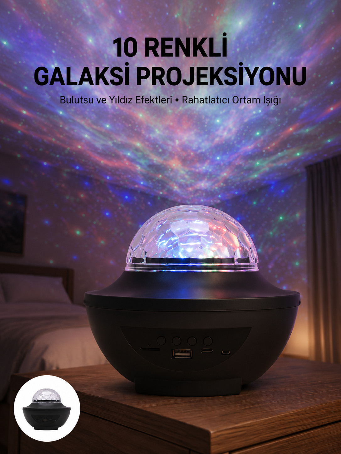 Masa ve Gece Lambası Renkli Projektör Işıklı Disko Topu Bluetooth Hoparlör - Lisinya Masa ve Gece Lambası Renkli Projektör Işıklı Disko Topu Bluetooth Hoparlör - Lisinya