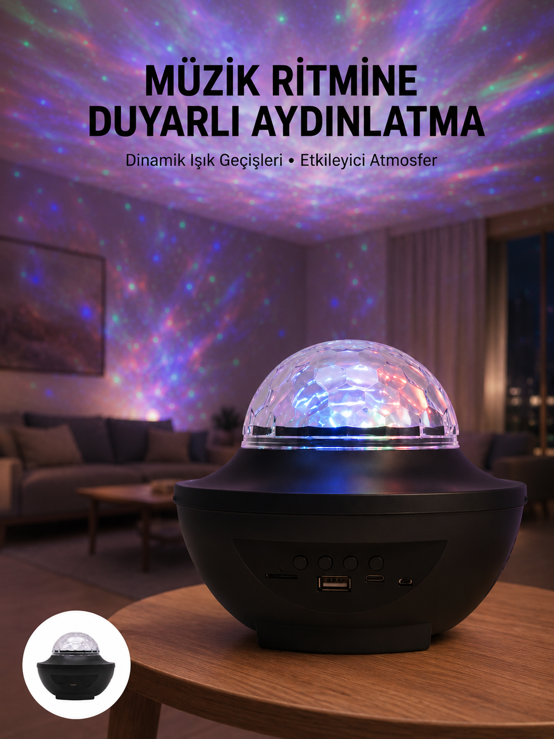 Çok Renkli Projektör Lamba Disko Topu Gece Lambası Kablosuz - Lisinya Çok Renkli Projektör Lamba Disko Topu Gece Lambası Kablosuz - Lisinya