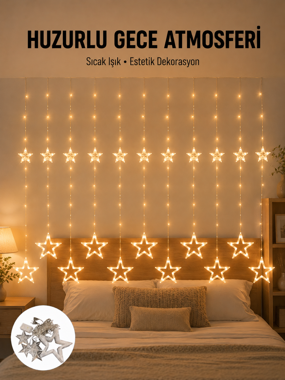 Yıldız Desenli Perde Tipi Peri Led 3x3 Metre Aydınlatma Yeni Nesil - Lisinya