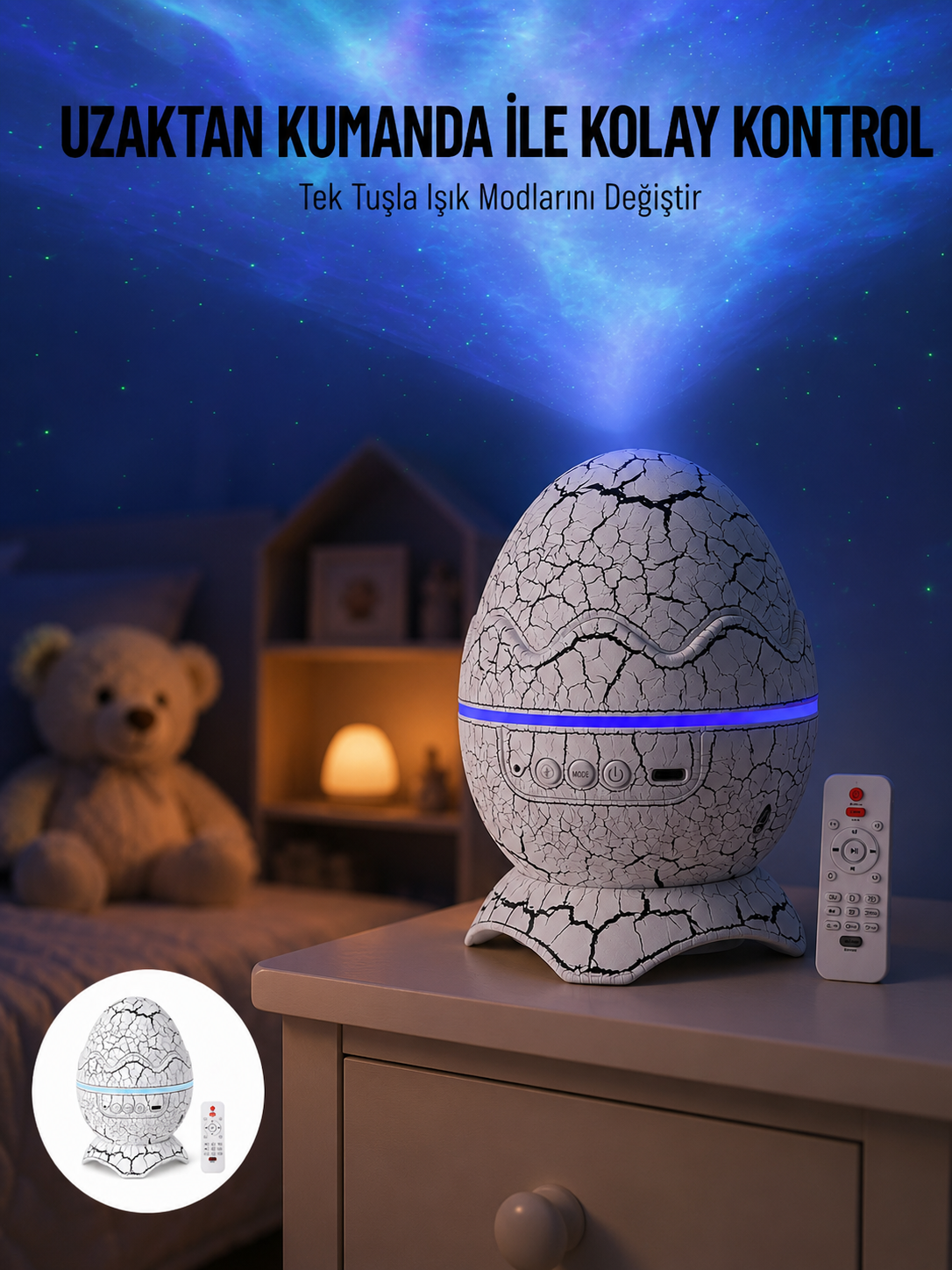 Yumurta Görünümlü Masa ve Gece Lambası Renk Değiştirebilen Projektör - Lisinya