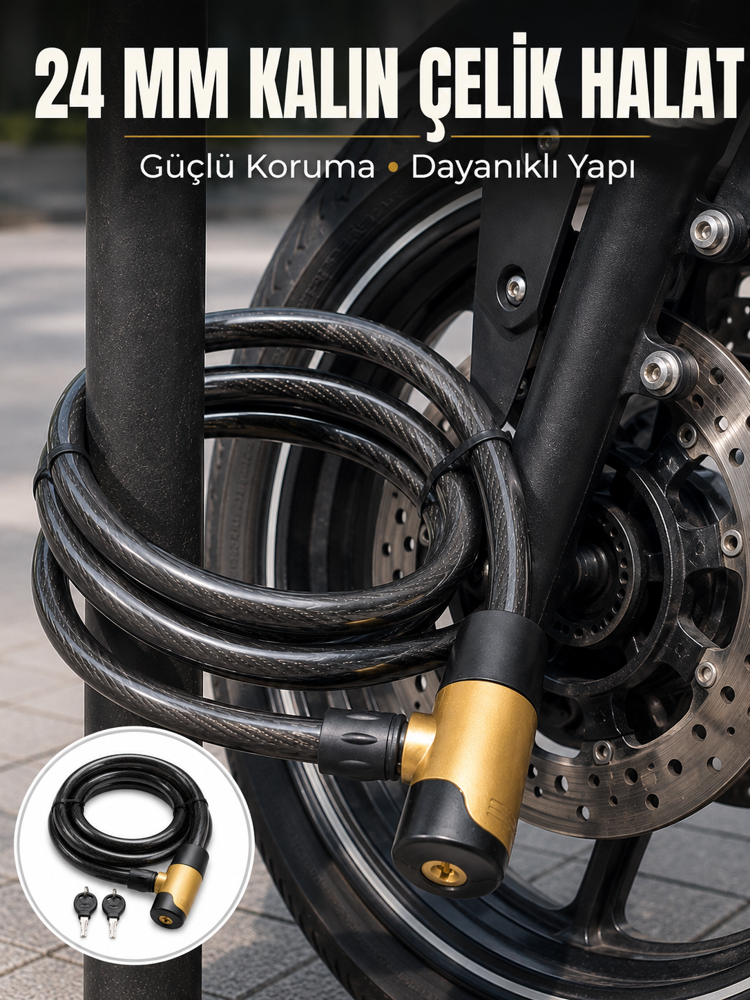 Güçlü Çelik Halat Yapısıyla Motosiklet, Bisiklet ve Scooter İçin Güvenli Kilit - Lisinya