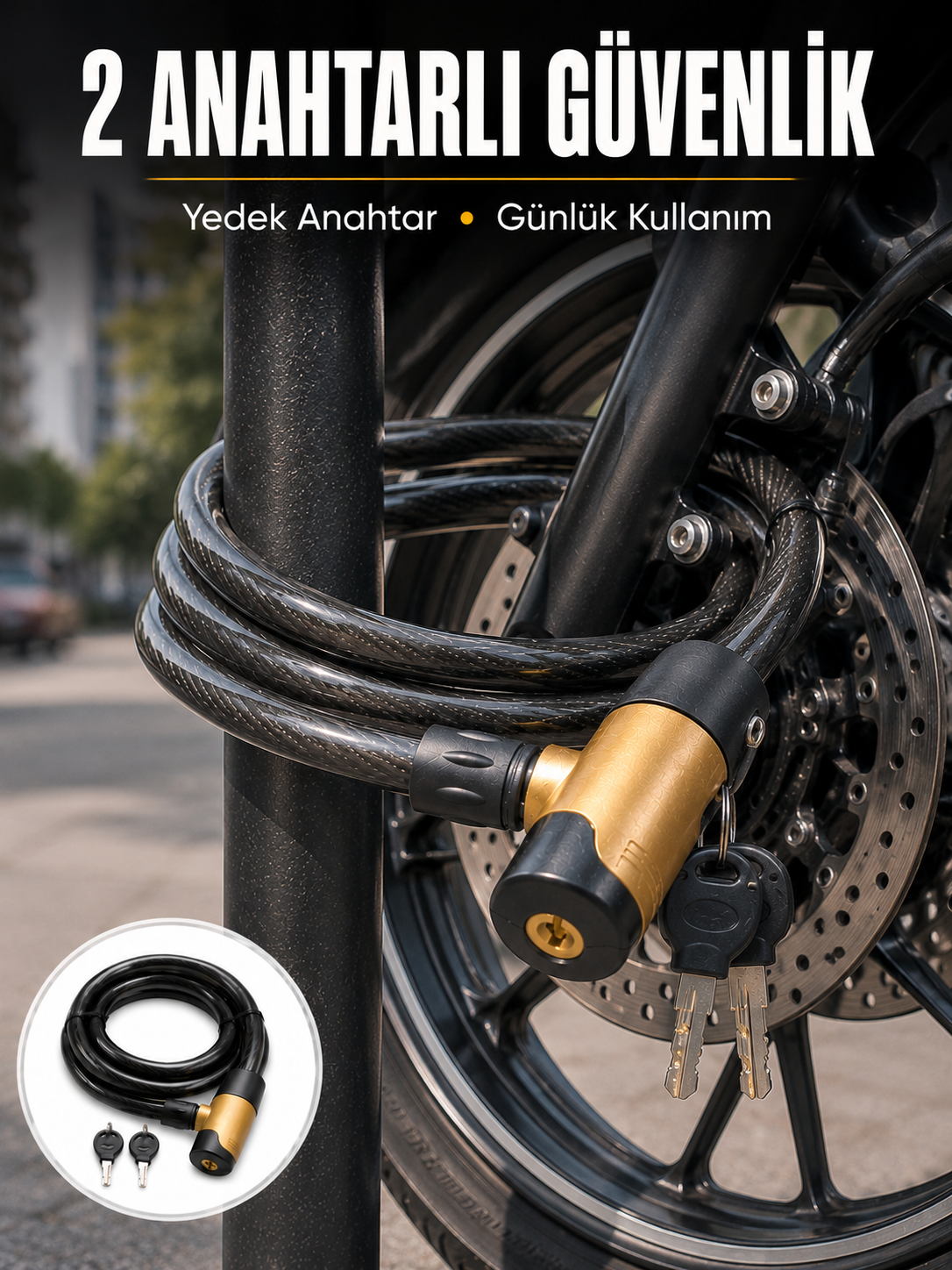 Motosiklet, Bisiklet ve Elektrikli Scooter İçin Ağır Hizmet Tipi Çelik Halat Kilidi - Lisinya Motosiklet, Bisiklet ve Elektrikli Scooter İçin Ağır Hizmet Tipi Çelik Halat Kilidi - Lisinya