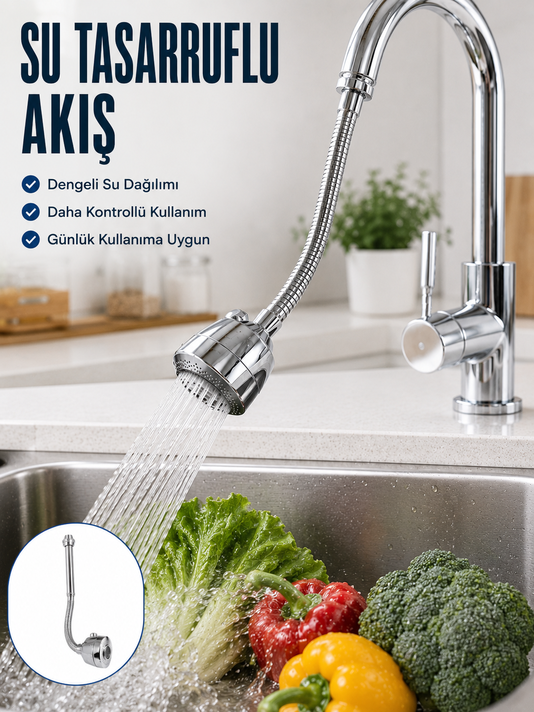 Ayarlanabilir Musluk Başlığı Esnek Spiral Hortumlu Lavabo Uzatma Aparatı - Lisinya Ayarlanabilir Musluk Başlığı Esnek Spiral Hortumlu Lavabo Uzatma Aparatı - Lisinya