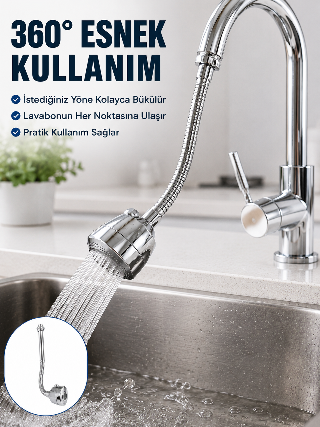 Krom Musluk Uzatma Aparatı 360° Dönebilen Su Tasarruflu Lavabo Fıskiyesi - Lisinya Krom Musluk Uzatma Aparatı 360° Dönebilen Su Tasarruflu Lavabo Fıskiyesi - Lisinya