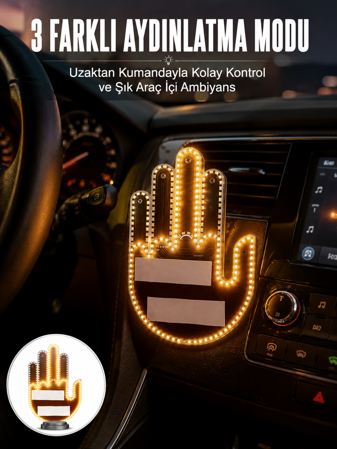 Uzaktan Kumandalı El Orta Parmak Led Araç Camına Özel Yeni Nesil - Lisinya