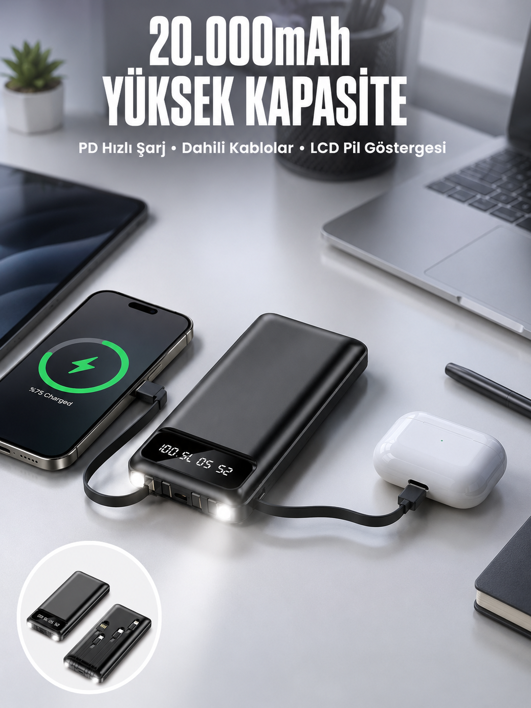 Powerbank 20.000 Mah Dijital Göstergeli LCD Ekran Uzun Pil Ömrü Yeni Nesil - Lisinya Powerbank 20.000 Mah Dijital Göstergeli LCD Ekran Uzun Pil Ömrü Yeni Nesil - Lisinya