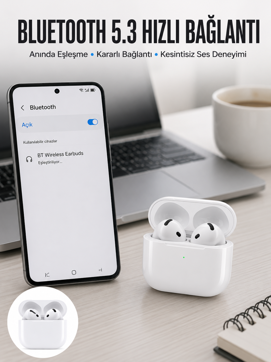 Kablosuz Bluetooth Kulaklık TWS ANC Özelliği Yüksek Ses Kaliteli Yeni Nesil - Lisinya