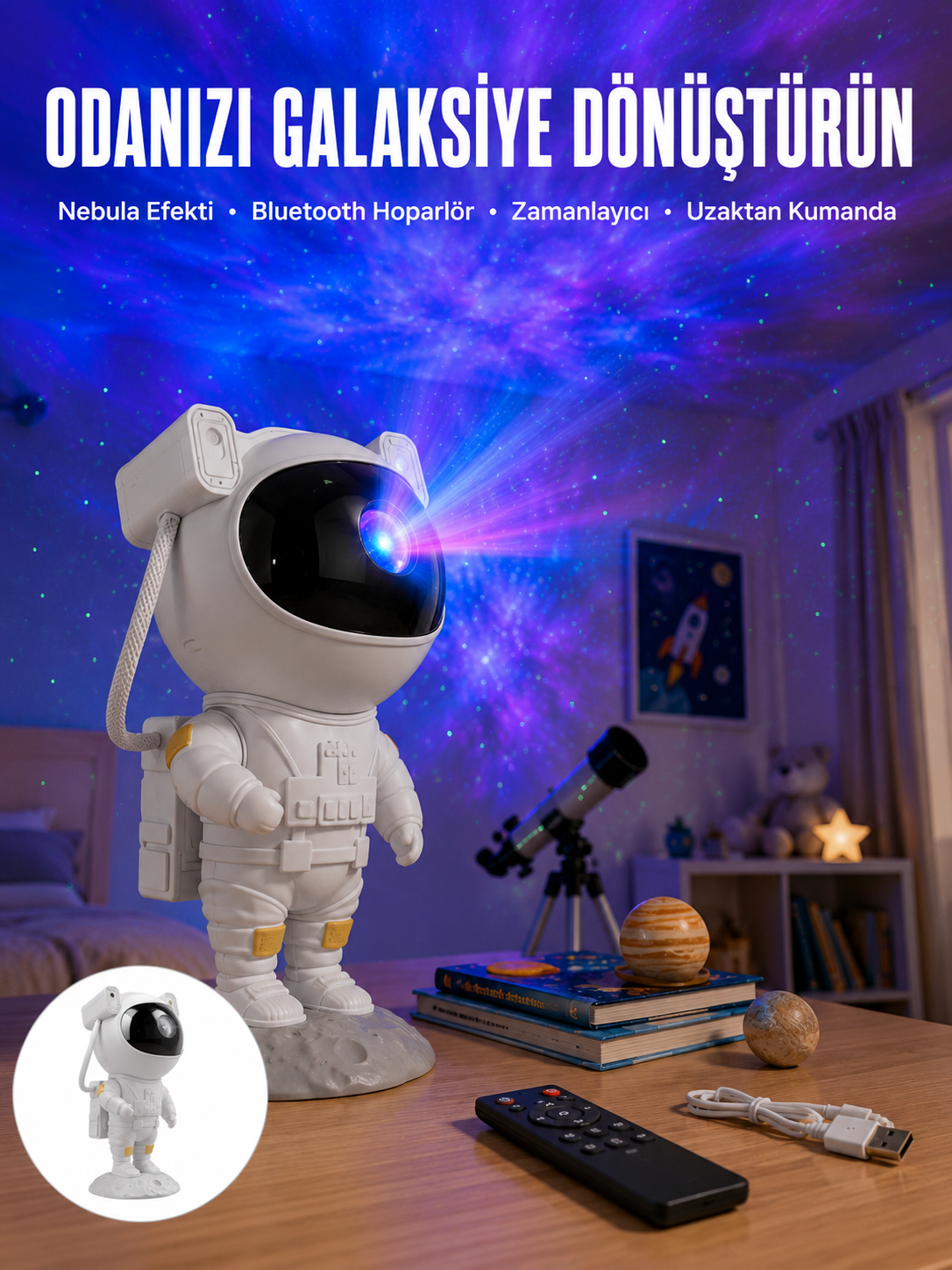 Astronot Bluetooth Hoparlör Gökyüzü Projektör Gece Lambası - Lisinya