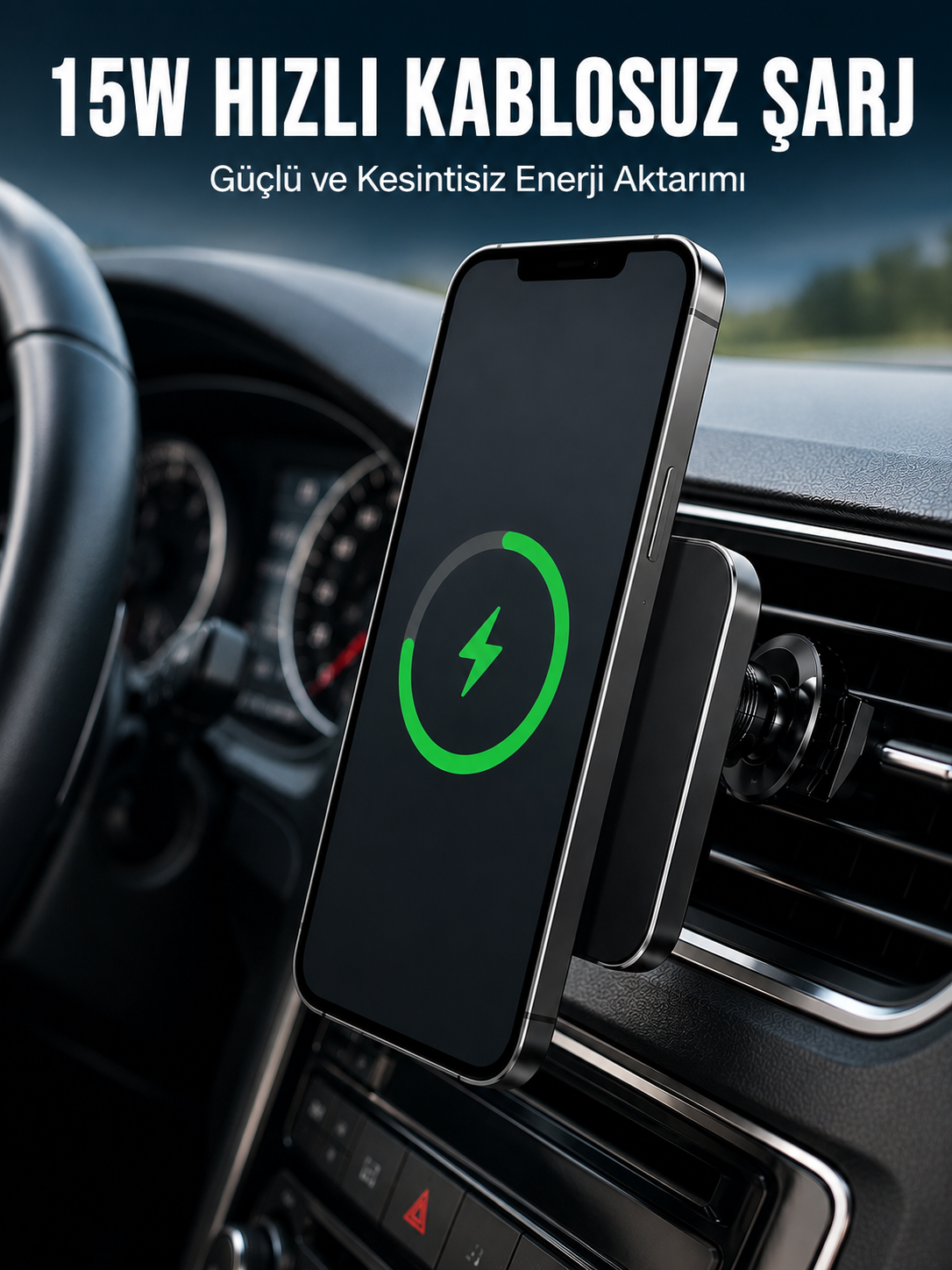 Manyetik Kablosuz Araç Şarj Cihazı 15W MagSafe Araç İçi Telefon Tutucu - Lisinya