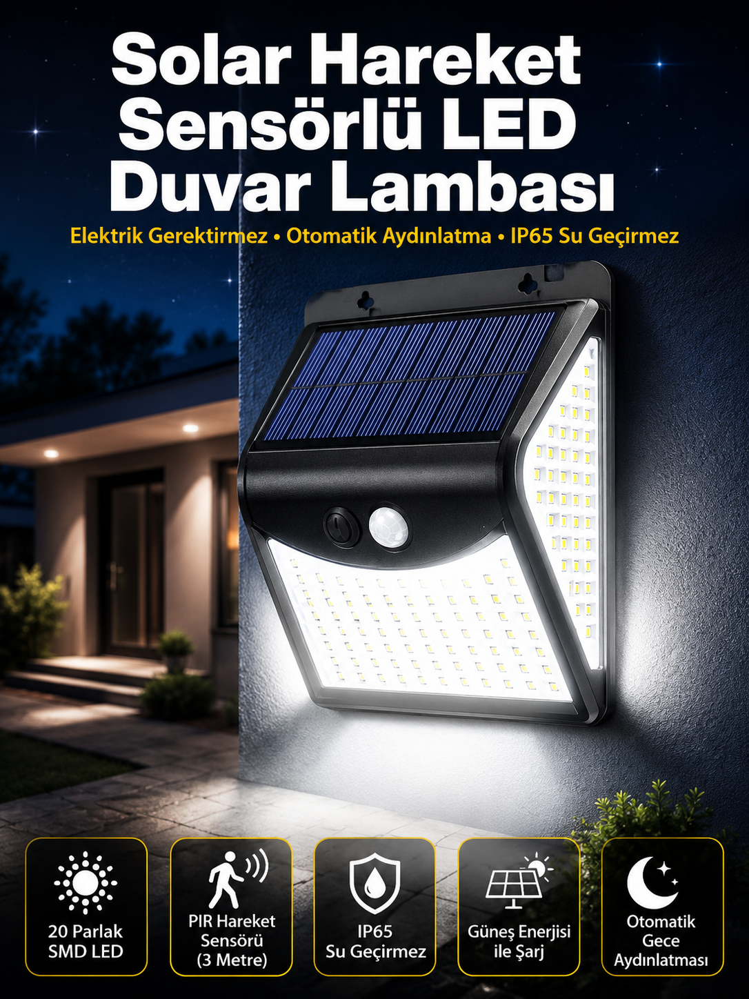 Güneş Enerjili Sensörlü Duvar Lambası Bahçe Lamba Suya Dayanıklı Bahçe Aydınlatma - Lisinya Güneş Enerjili Sensörlü Duvar Lambası Bahçe Lamba Suya Dayanıklı Bahçe Aydınlatma - Lisinya