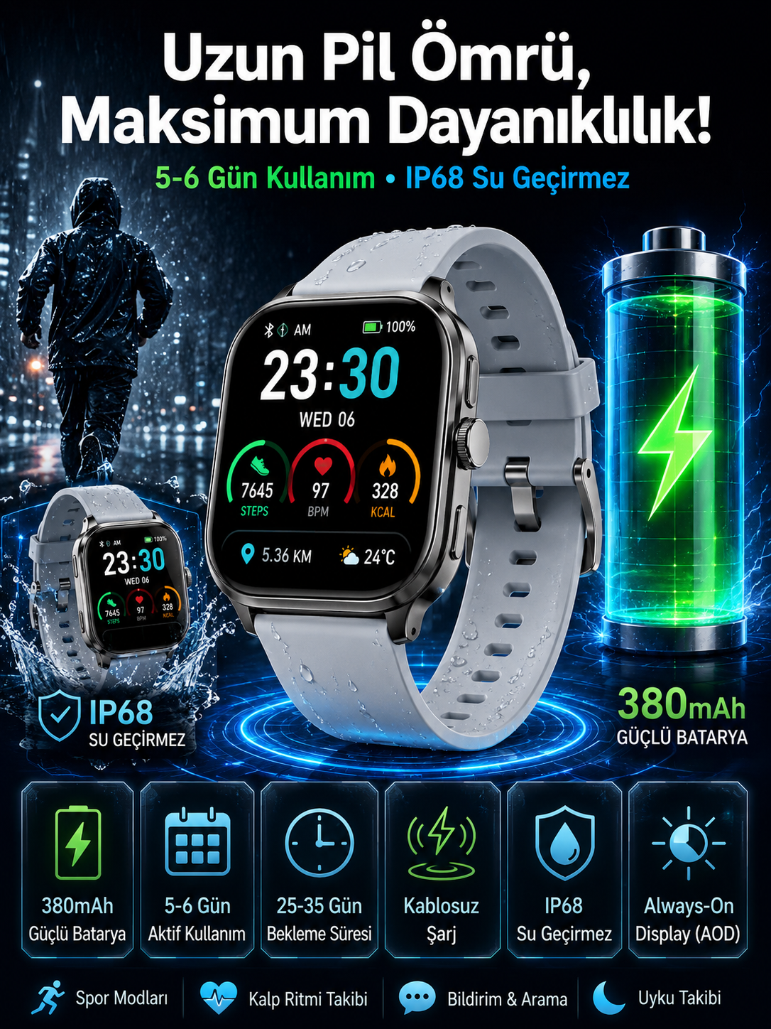 Akıllı Saat Sesli Görüşme Bluetooth Bağlantılı Kablosuz Şarj Özelliği Yeni Nesil - Lisinya