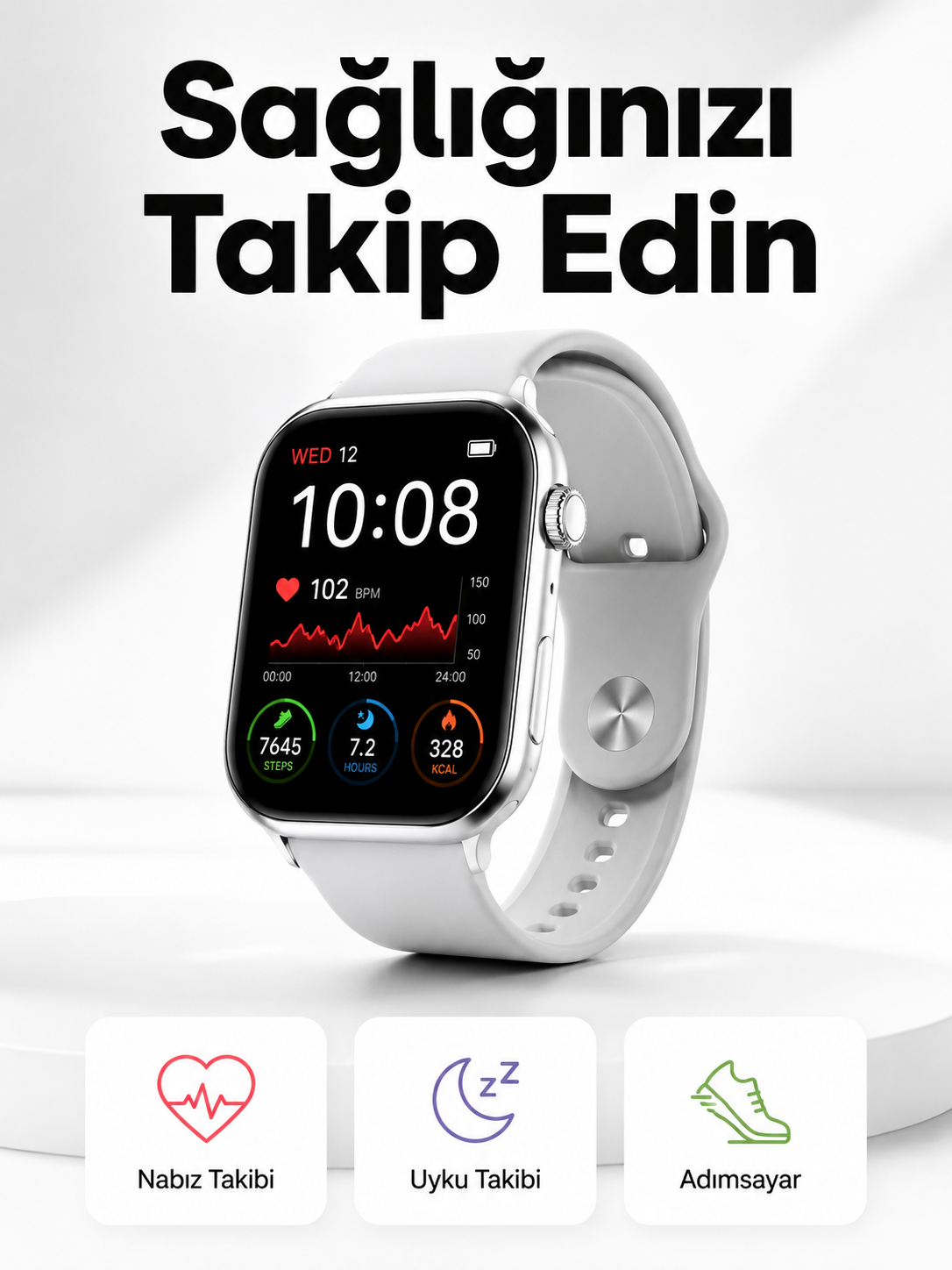 Yeni Nesil Akıllı Saat Adımsayar, GPS, Nabız Ölçer, Uyku ve Sağlık Takibi (Kopya) - Lisinya