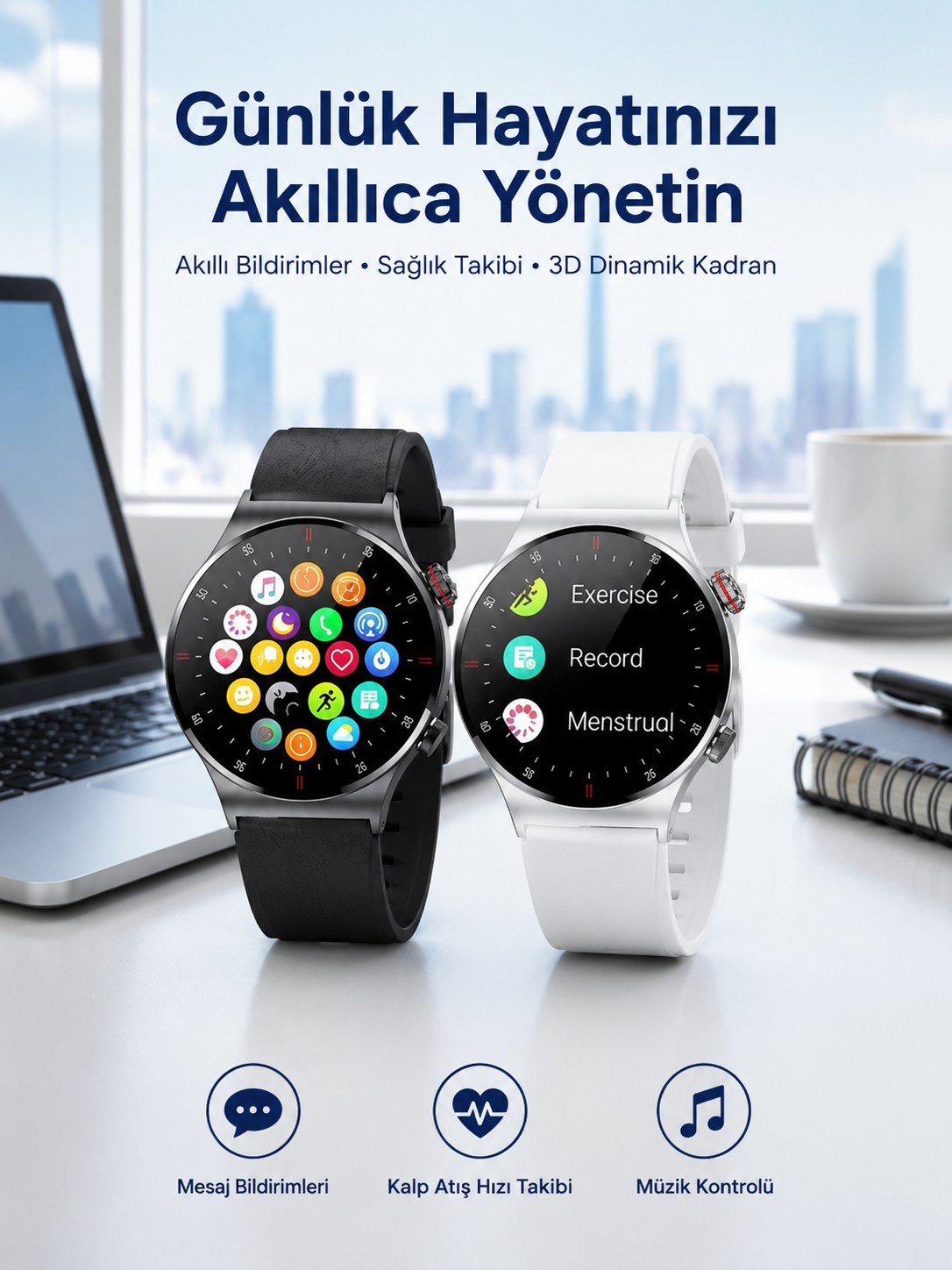 Akıllı Saat Amoled Ekran Bluetooth Bağlantılı Sesli Görüşme Nabız Ölçer - Lisinya