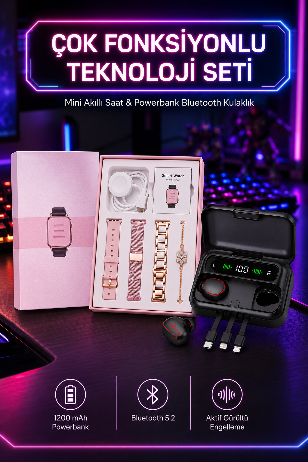 Powerbank Özellikli Bluetooth Kulaklık ve Nabız Ölçer Akıllı Saat Bileklik Hediyeli - Lisinya Powerbank Özellikli Bluetooth Kulaklık ve Nabız Ölçer Akıllı Saat Bileklik Hediyeli - Lisinya