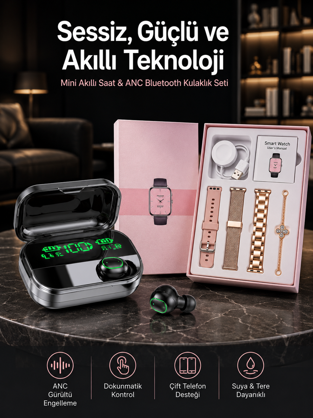 Yeni Nesil Kaliteli Akıllı Saat ve Kablosuz Bluetooth Kulaklık Yüksek Ses Kaliteli Yeni Nesil - Lisinya