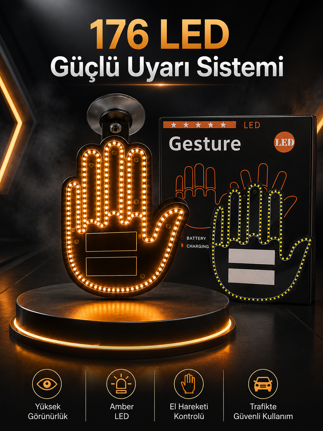 Led Işık El İşareti Araç Camı İçin Uzaktan Kumandalı - Lisinya