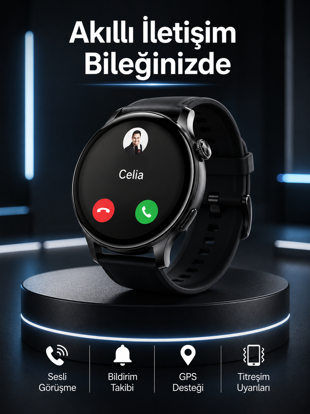 Akıllı Saat Bildirim Görme Amoled Ekran GPS Uyumlu Sesli Görüşme - Lisinya