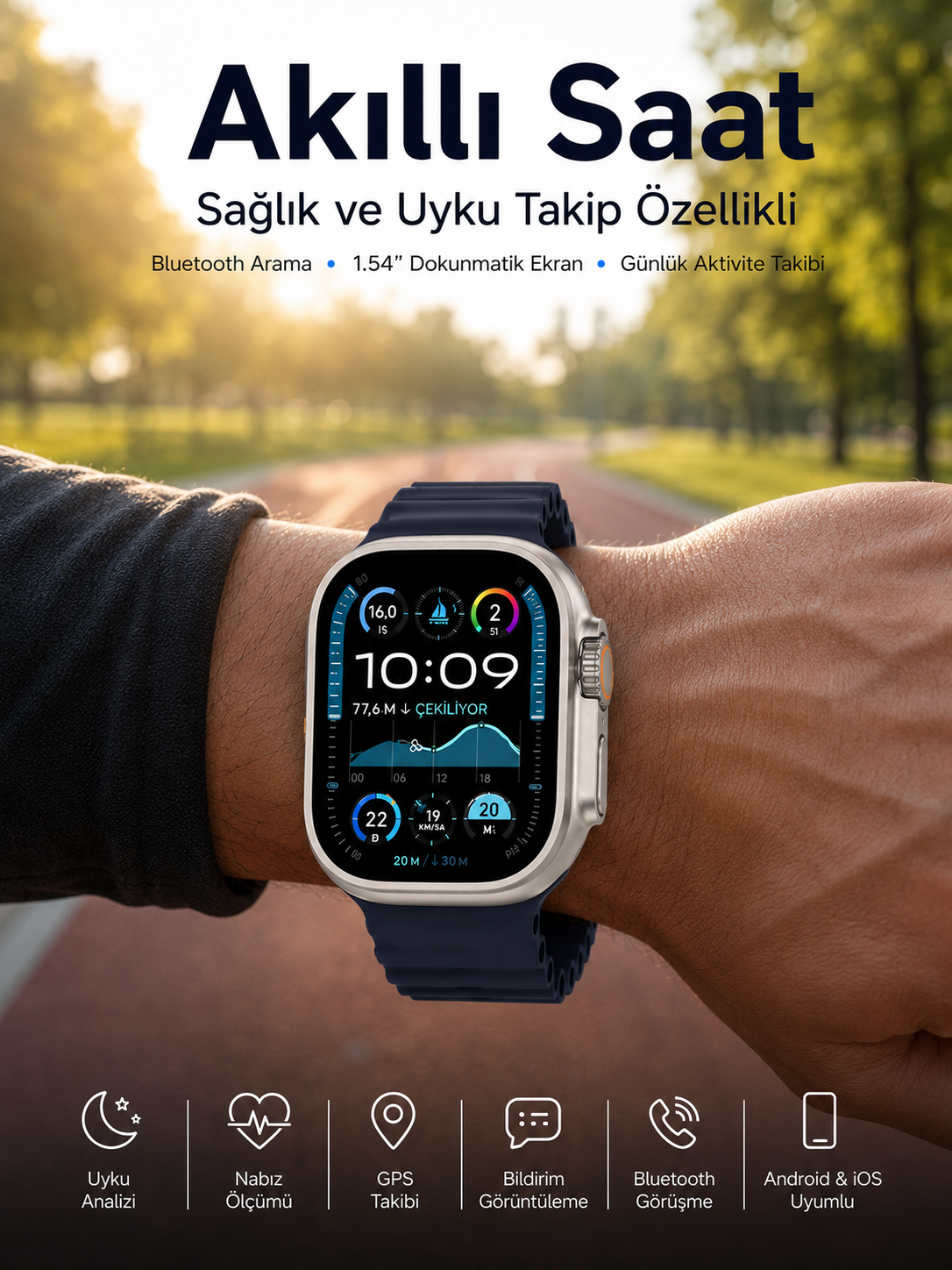 Akıllı Saat Bluetooth Bağlantılı NFC ve GPS Uyumlu Nabız Ölçer Sesli Görüşme Yeni Nesil - Lisinya