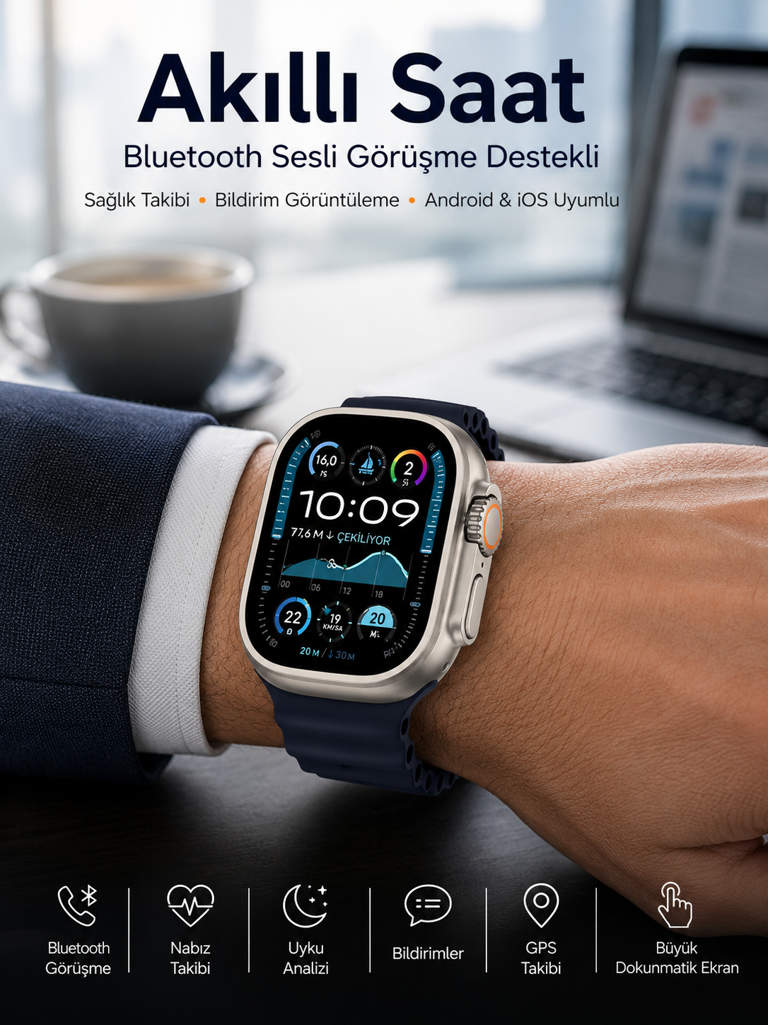 Akıllı Saat Sesli Görüşme Titreşimli GPS Bağlantısı Müzik Dinleme Sosyal Medya Bildirimleri Yeni Nesil - Lisinya
