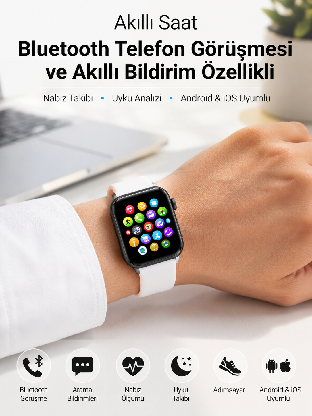 Nabız Ölçümü, Uyku Takibi ve Günlük Aktivite Analizi Sunan Zarif Tasarımlı Beyaz Akıllı Saat - Lisinya Nabız Ölçümü, Uyku Takibi ve Günlük Aktivite Analizi Sunan Zarif Tasarımlı Beyaz Akıllı Saat - Lisinya
