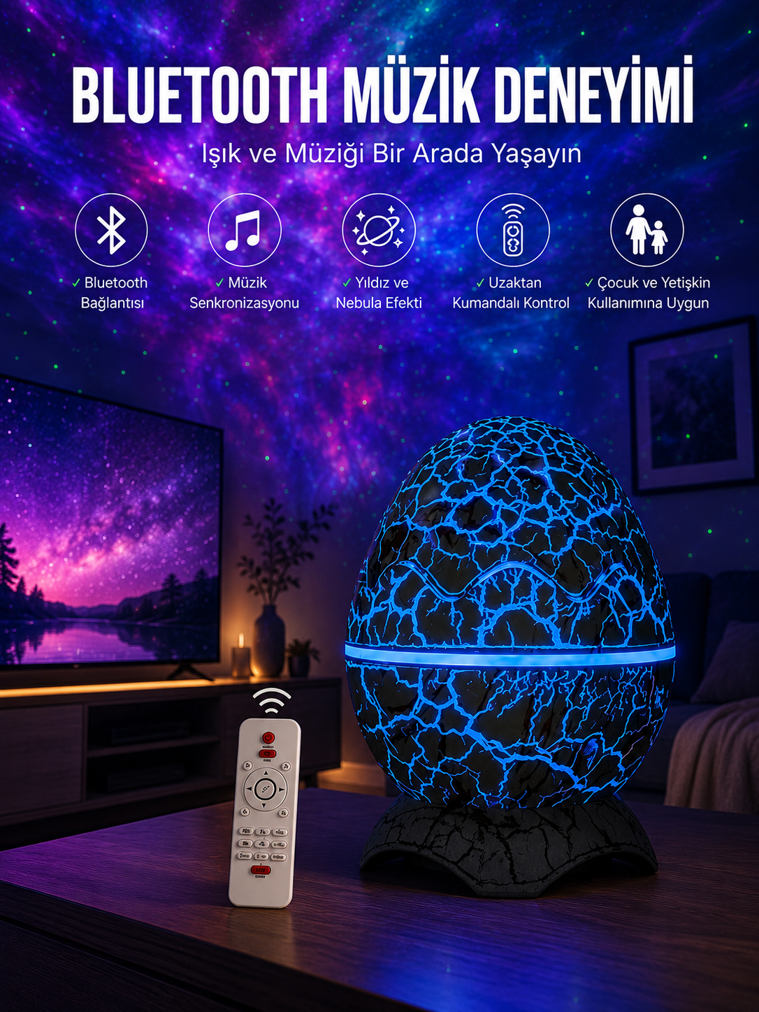 Dinozor Speaker Renk Değiştirme Projeksiyon Modu Bluetooth Hoparlör Gece Lambası Yeni Nesil - Lisinya