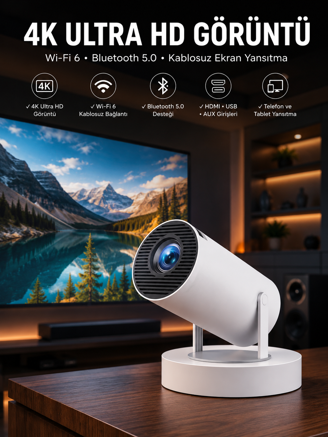 Taşınabilir Android Projeksiyon Ayaklı Çift Kollu 4K Çözünürlüklü Sinema Projeksiyonu - Lisinya