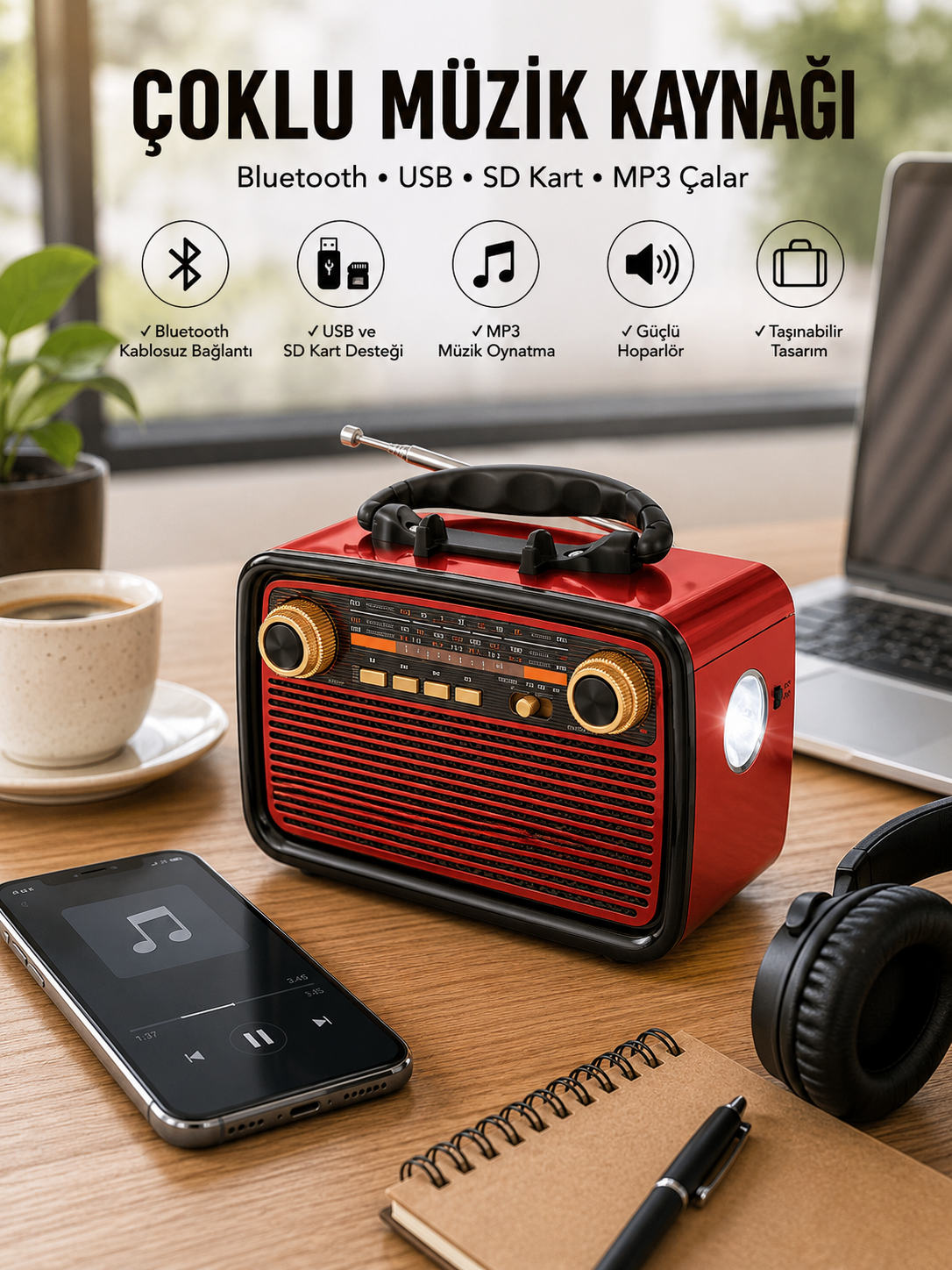 Nostaljik Radyo Bluetooth Bağlantılı Müzik Kutusu Ahşap - Lisinya
