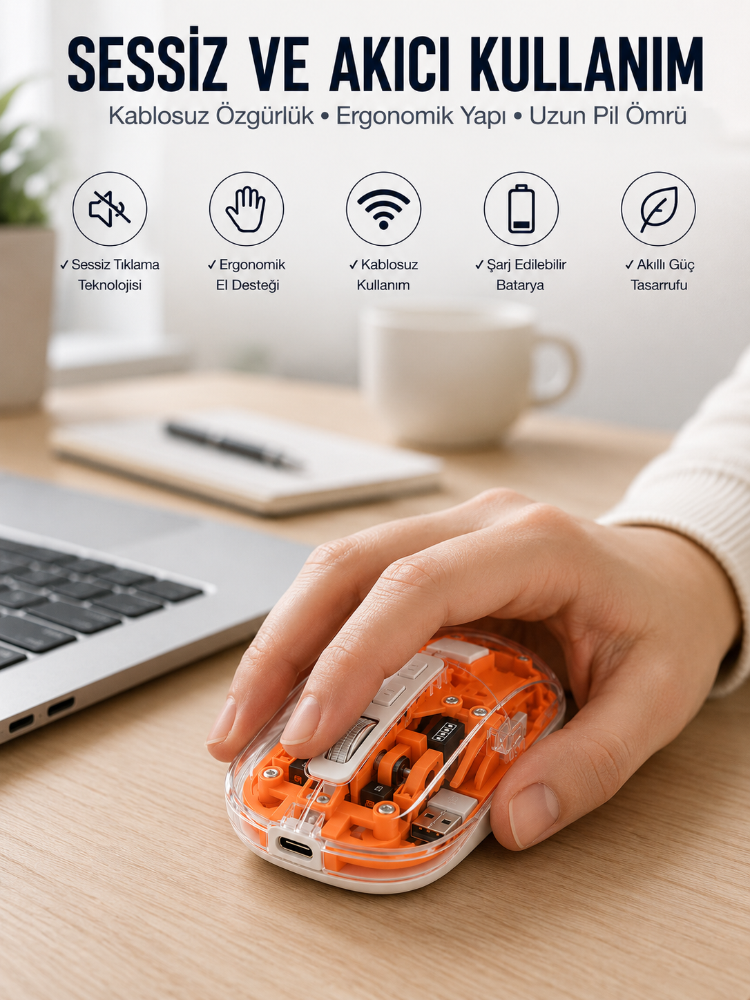 Kablosuz Mouse Fare 5.0 Bluetooth Bağlantılı USB Girişli Yeni Nesil - Lisinya