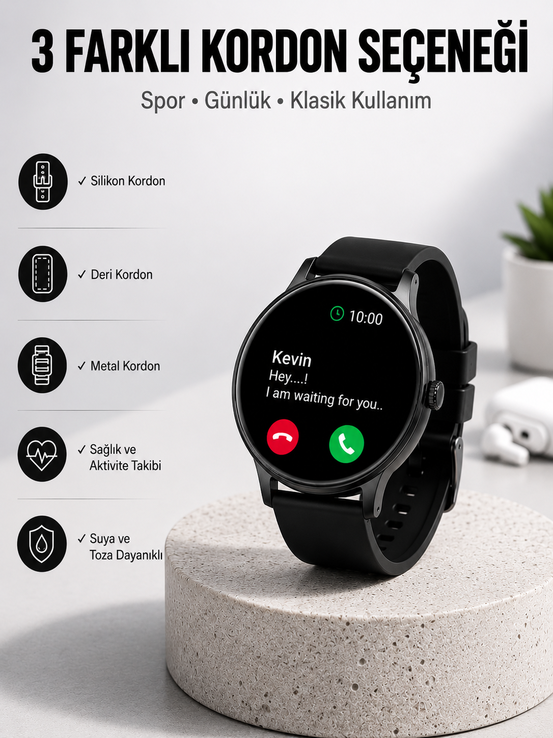 Akıllı Saat Sesli Görüşme Bluetooth Bağlantılı 3 Kordonlu Yeni Nesil - Lisinya
