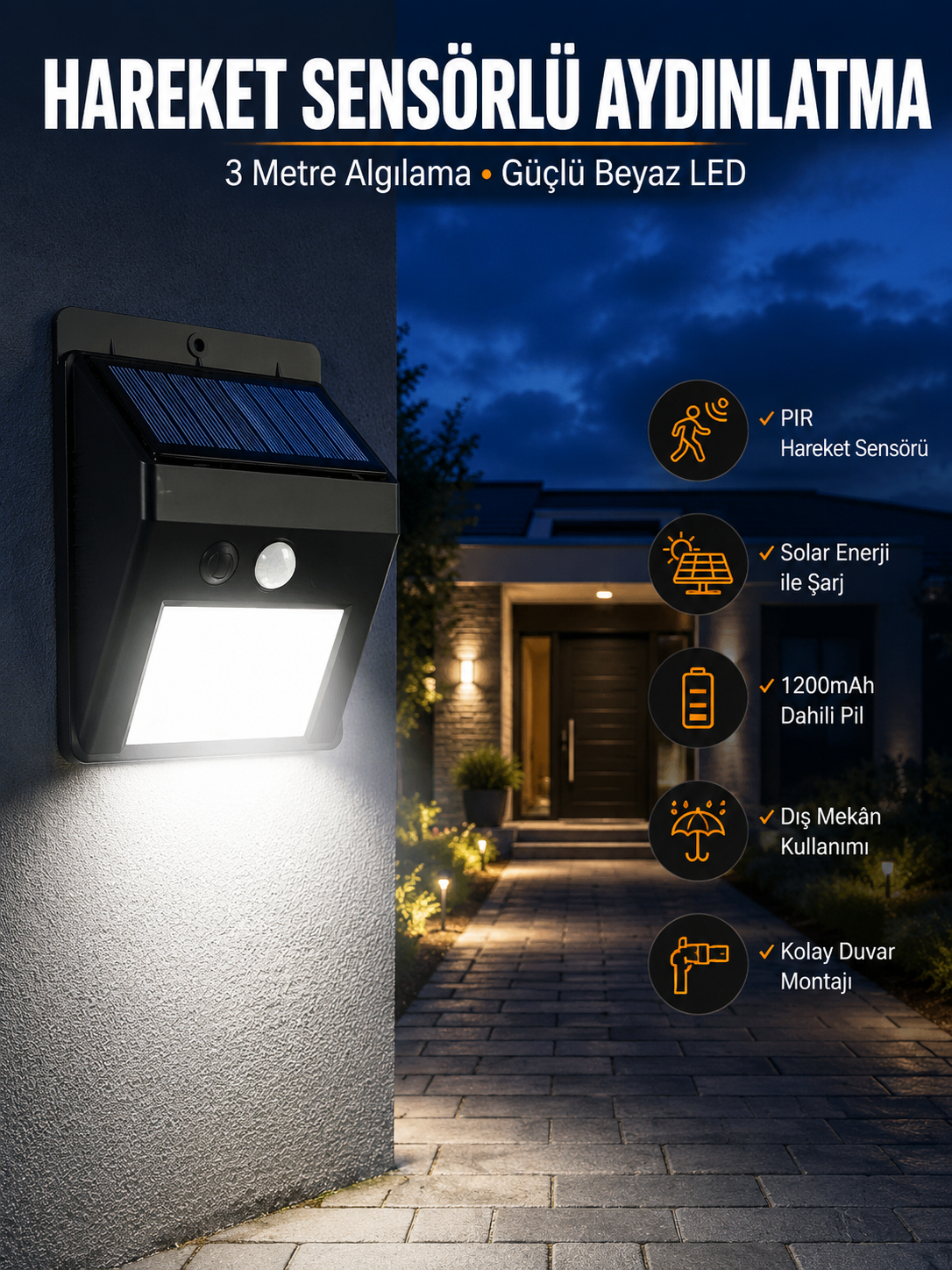 Solar Güneş Enerji Panelli Sensörlü Lamba Enerji Tasarruflu - Lisinya