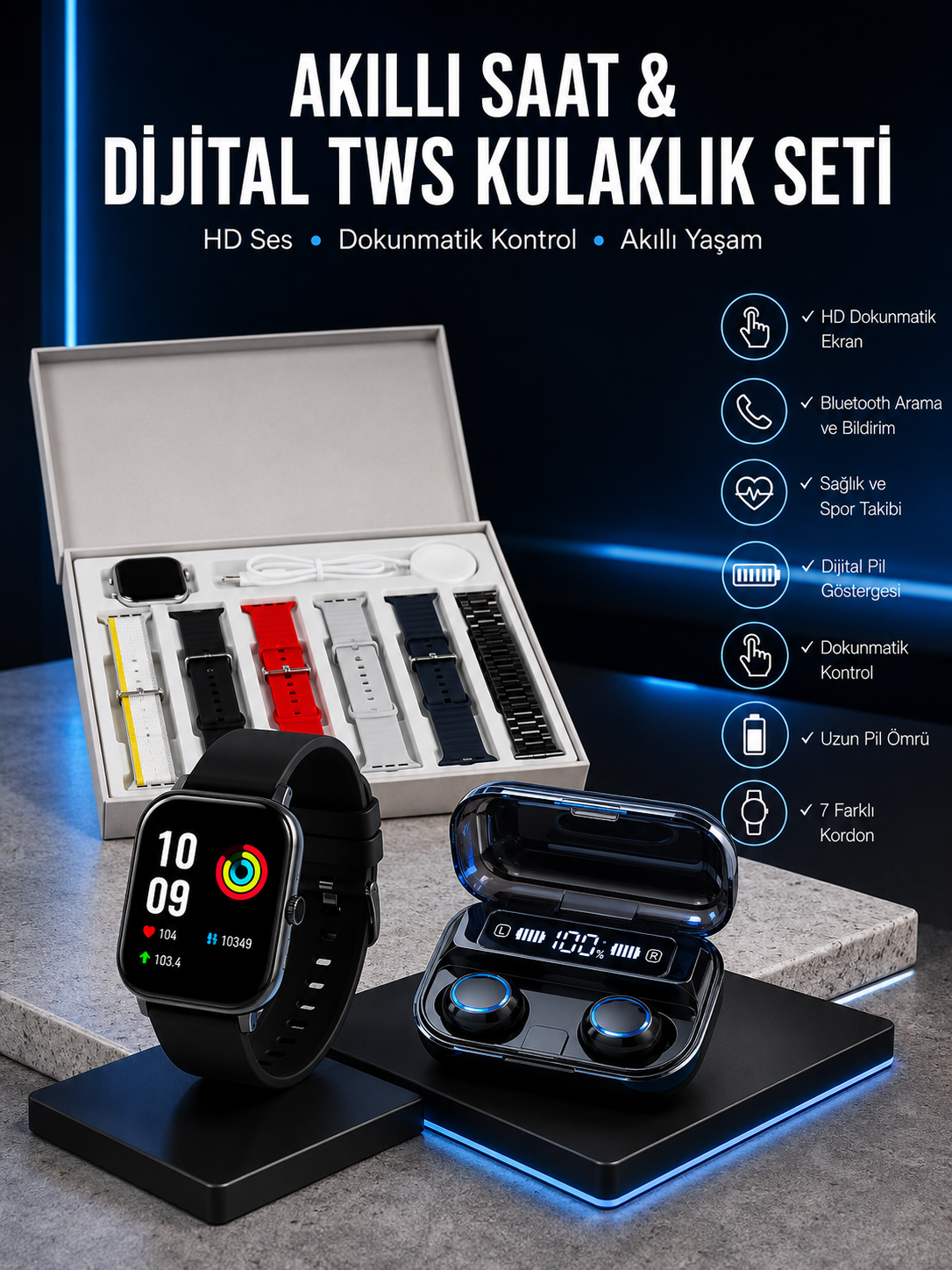 Yeni Model Akıllı Saat ve Kulaklık Kampanyası Nabızz Ölçer Bluetooth Bağlantılı Uzun Pil Ömrü - Lisinya