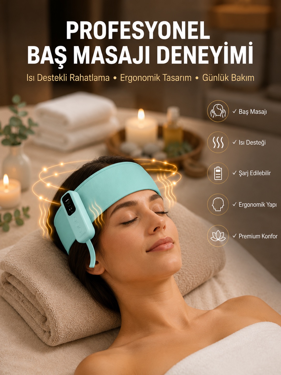 Isıtmalı Baş Masaj Aleti Rahatlatıcı ve Stres Giderici Tasarım Yeni Nesil - Lisinya