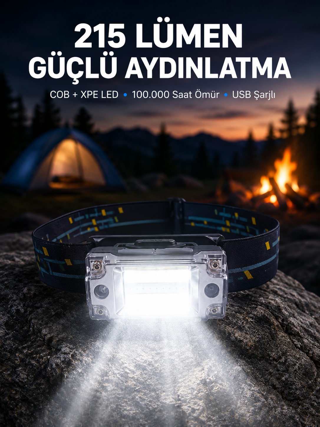 Şarj Edilebilir LED KAFA Feneri 215 Lümen XPE COB Güçlü Aydınlatma - Lisinya