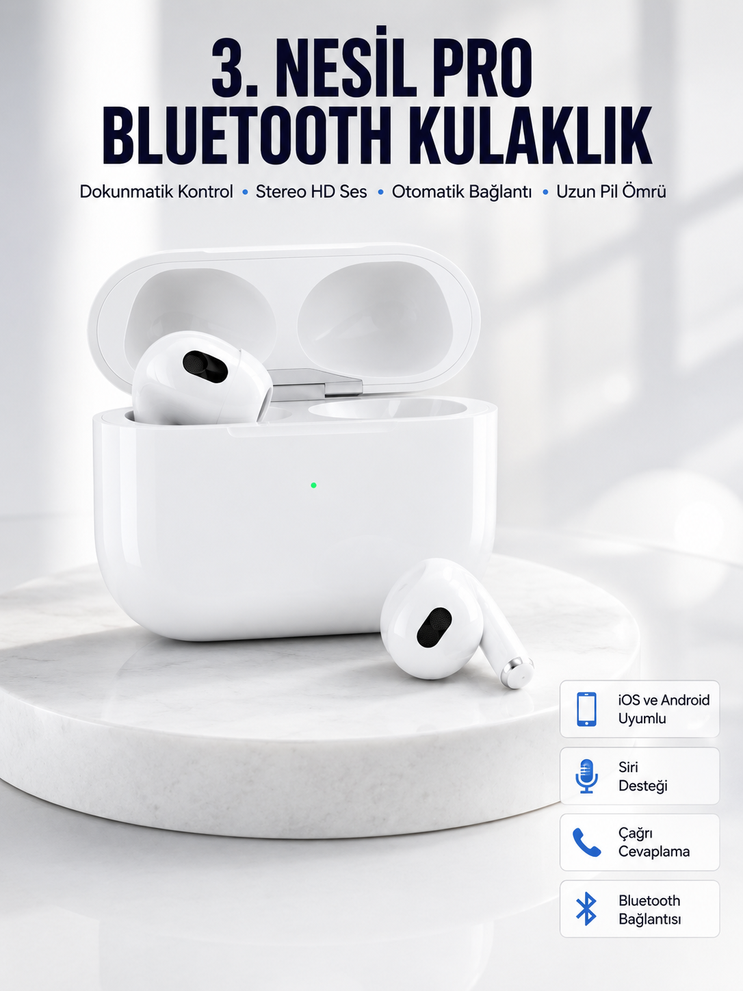 Bluetooth Kulaklık 3. Nesil Ios Android Uyumlu Yeni Nesil Wireless Charge - Lisinya