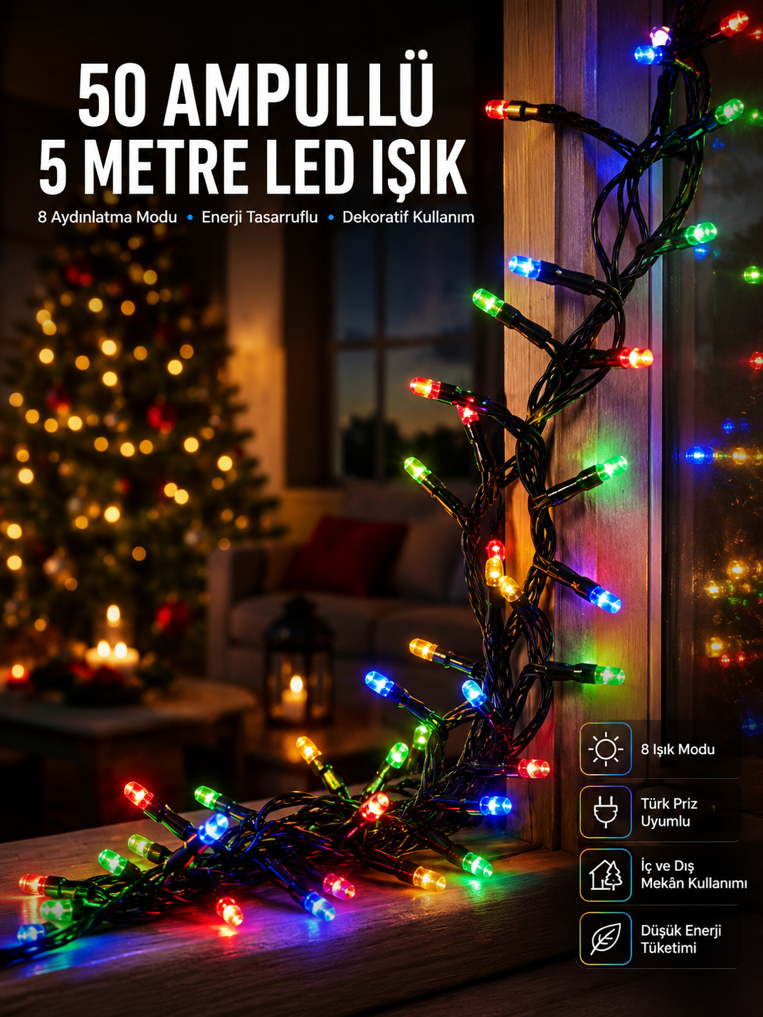 Karışık Renk Pilli Led Işık Çok Fonksiyonlu Enerji Tasarruflu 5 Metre - Lisinya Karışık Renk Pilli Led Işık Çok Fonksiyonlu Enerji Tasarruflu 5 Metre - Lisinya