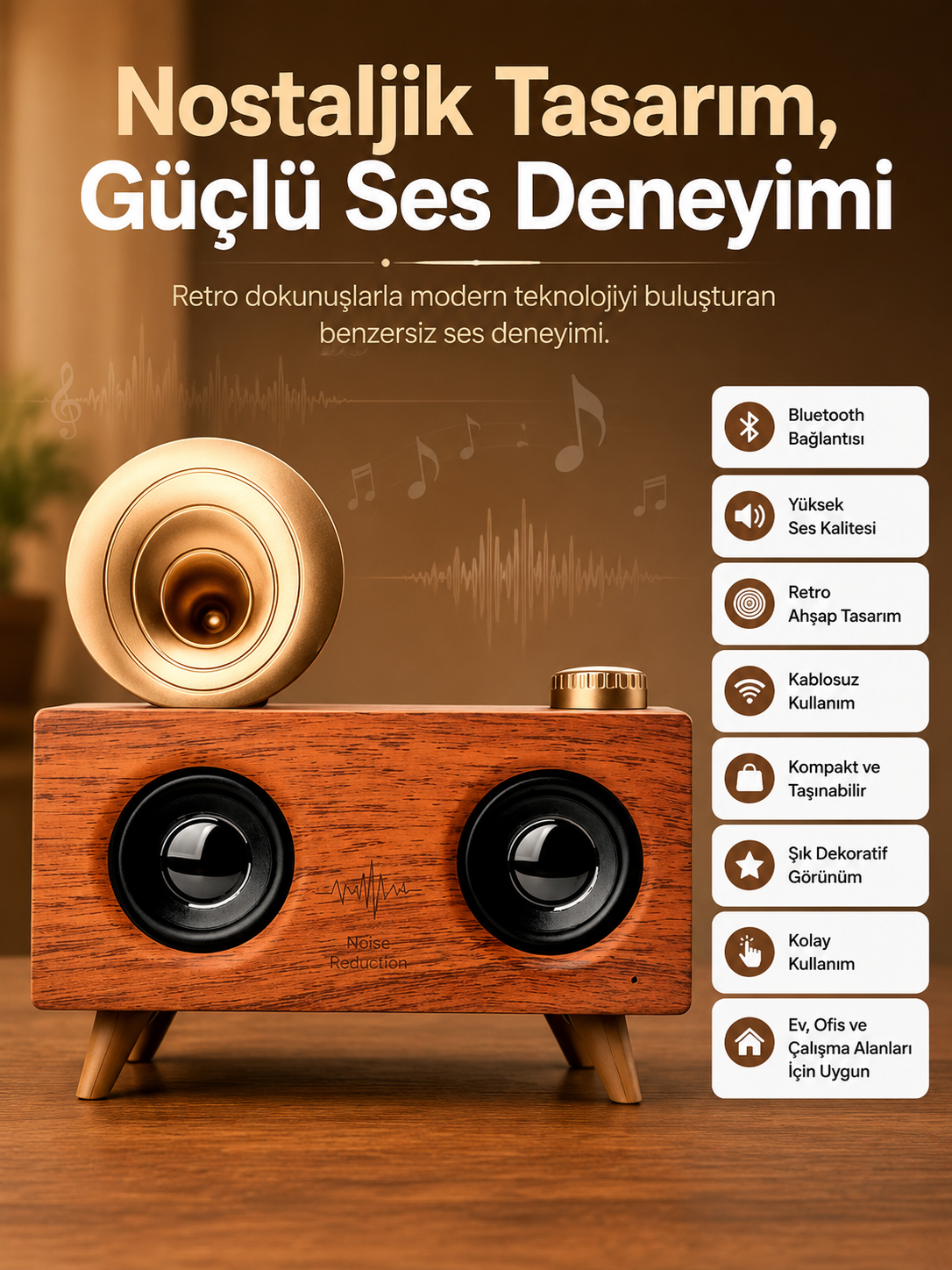 Bluetooth Nostalji Speaker Radyo Gramofon Ahşap Renk Vintage - Lisinya