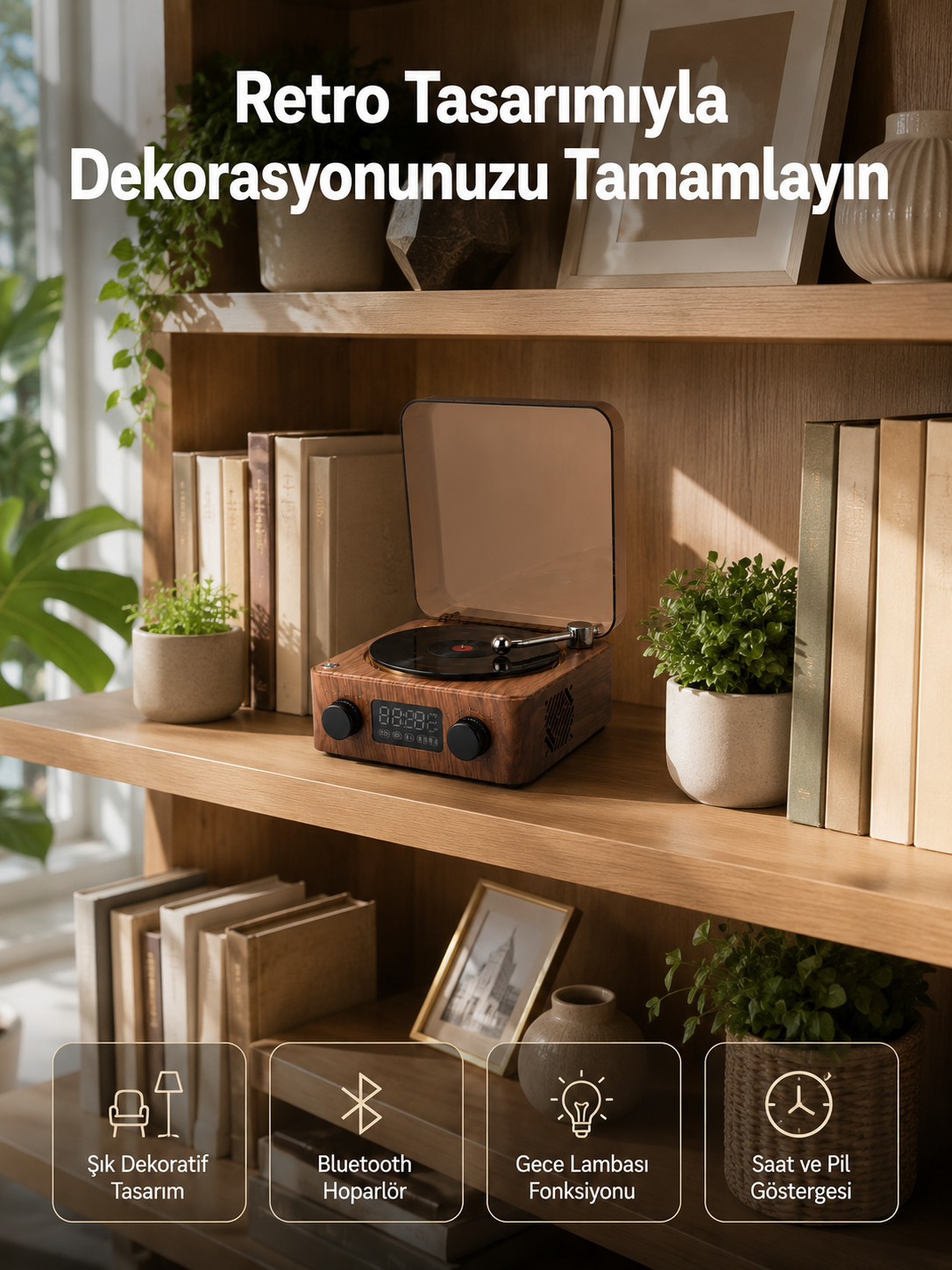 Dekoratif Gece Işıklı Bluetooth Hoparlör – Saatli Tasarım Yeni Nesil - Lisinya