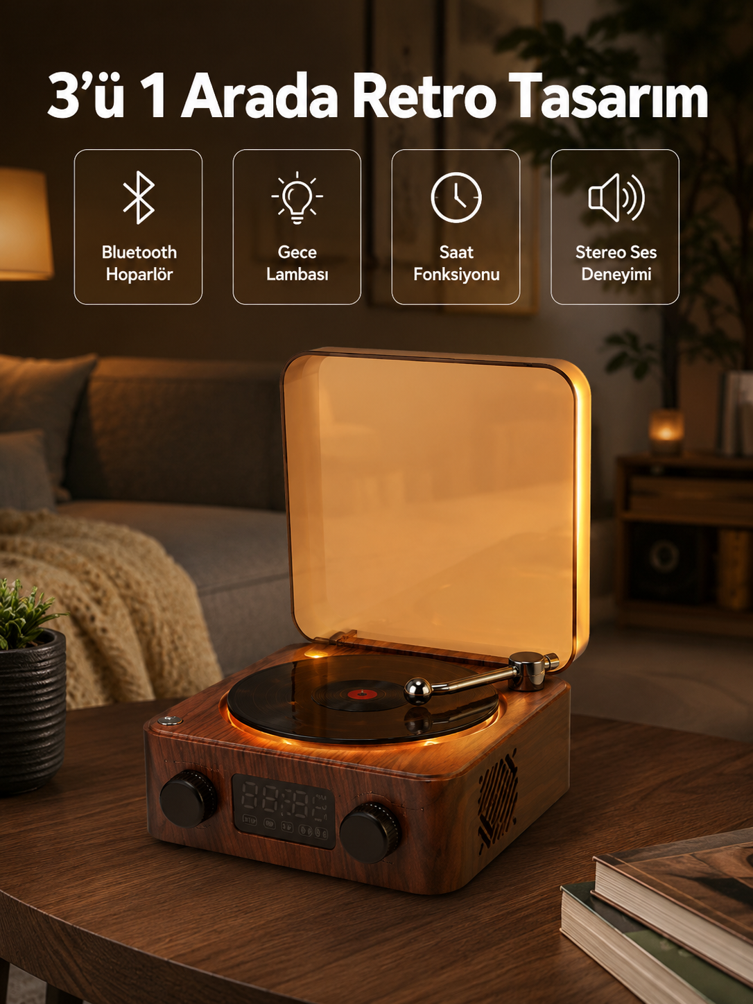 Stereo Bluetooth Hoparlör – Gece Lambalı ve Saat Göstergeli Yeni Nesil - Lisinya
