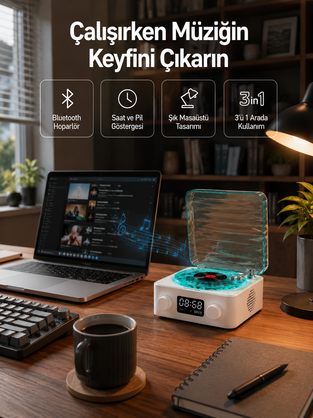 Dekoratif Gece Işıklı Bluetooth Hoparlör – Zaman ve Pil Ekranlı - Lisinya