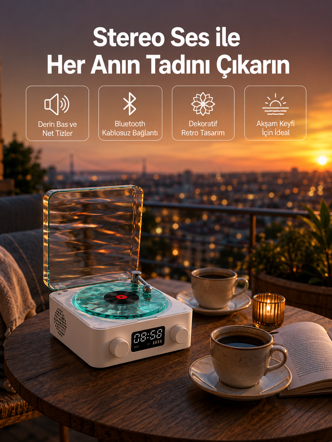 3-1 Kablosuz Bluetooth Hoparlör – Gece Lambalı, Saatli, Retro Tasarım - Lisinya